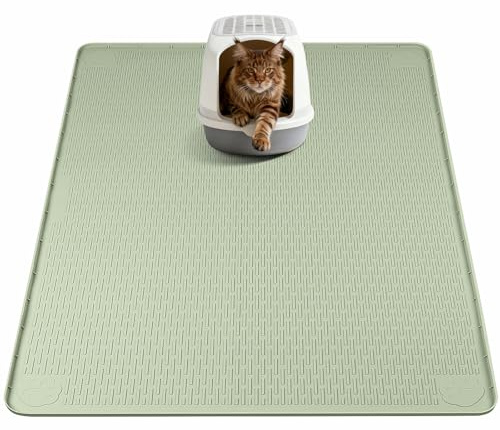 Bartuke Tapis de litière pour chat - Grande taille - 101 x 101 cm - En silicone pour contrôler la litière - Doux pour les pattes de chat - Facile à nettoyer - Vert