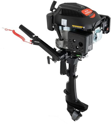 Motor fueraborda de 4 tiempos, 6 CV, motor de gasolina con sistema de encendido TCI y sistema de refrigeración por aire, fueraborda para barco de pesca inflable, barco de pesca y pesca, bajo consumo