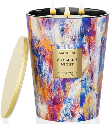M&SENSE Sommarnatt doftljus – fräscht och blommigt doftljus stor för varma kvällar, doft av jasmin och sommarblommor, stort sojaljus med lång brinntid, trädgårdsljus