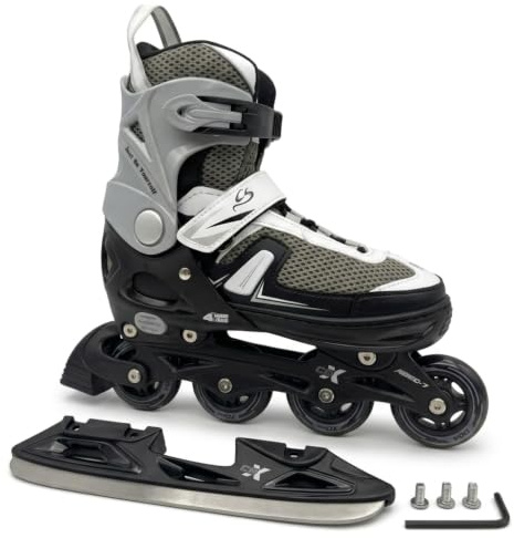 Cox Swain Push 2in1 Inliner & Schlittschuhe - Größenverstellbare Kombi Skates & Eislaufschuhe für Kinder, Mädchen, Jungen, Damen & Herren - Edelstahlkufen, PU-Rollen, ABEC 7, Gr. 29-32 bis 43-46