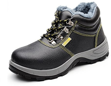 YisiNP Chaussures Travail Homme Securite Bottes Bout Acier Hiver Doublure Chaude Chaussure Securité, Noir, 43 EU