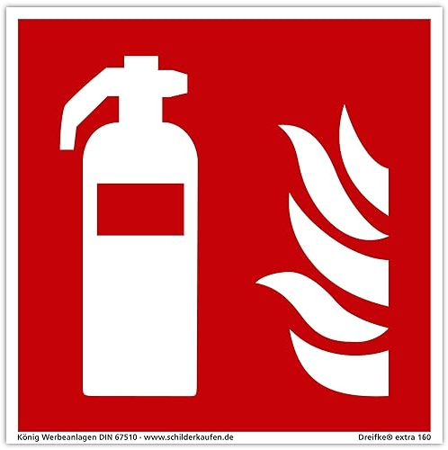 Schild Feuerlöscher | extra langnachleuchtend | PVC selbstklebend 148x148mm | DIN EN ISO 7010 F001 | DIN 67510 (Brandschutzzeichen) Dreifke® extra 160