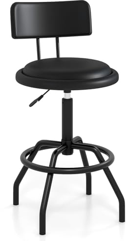 COSTWAY Adjustable Height Bar Stool, 360 Degree Swivel, Modern Guitar Stool for High Ergonomic Seating, with PU Leather Cushion, Heavy Duty Steel Frame for Bar, Shop and Music, Garage, Black