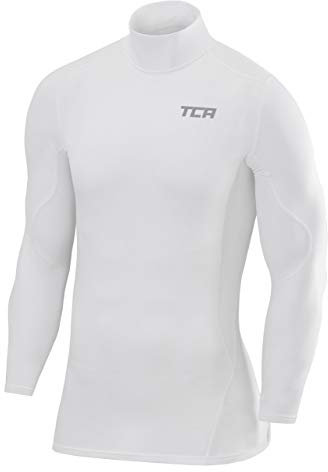 TCA Herren SuperThermal Baselayer Langarmshirt, Kompressionshirt mit Stehkragen - Weiss, XL