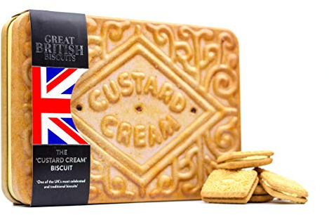 Giant Custard Cream Biscuits Gift Set - Christmas Treats & Snacks Tin Gifts, Family Sized Box with Custard Cream Luxury Biscuits - Unique Family Christmas Gifts Ideas, British Food Hamper Tin 450g