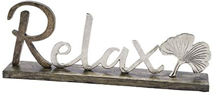 Posiwio dekorativer Schriftzug Relax aus Mangoholz und Aluminium