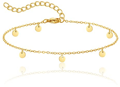 RWQIAN Bracelet de Cheville Réglable en Acier Inoxydable pour Femme I Imperméable I Longueur de la Chaîne 20 cm + 4 cm