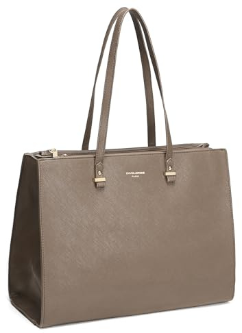 David Jones - Bolso de Mano Trabajo Mujer - Shopper Tote Bag PU Piel - Grande Bolso Bandolera Hombro Cuero Asa Larga - Maletines A4 Diario Vida Mensajero Oficina Escuela Gran Tamaño - Beige Topo