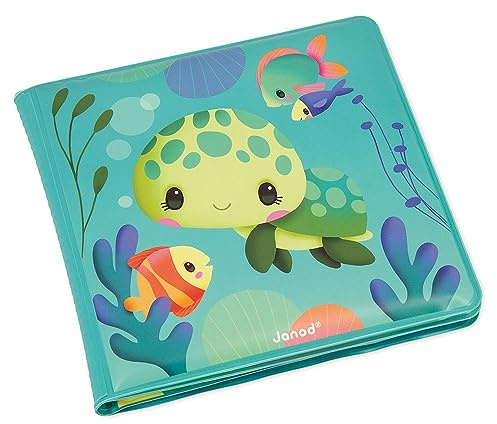 Janod - Magic Bath Book - The Life of Sea Turtles - 8 Illustrated Pages - Magic Ink - Bath Toy - Early-Learning Toy - 10 Months +, J04721