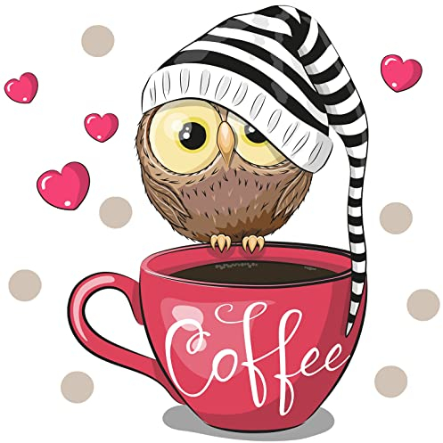 WandSticker4U®- Wandtattoo KAFFEETASSE Pink/Rot selbstklebend I süße Eule Wand Aufkleber Wandsticker Küche Kaffee Tasse I Modern Deko für Esszimmer Büro Café