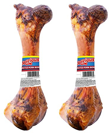 YöL Pack Of 2 Roasted Pork Flavour Bones 20cm Large Dog Chew Treat Real Meat