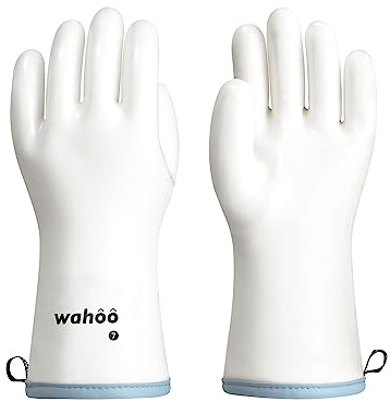 Wahoo Guanti da Forno Professionali in Silicone Liquido, Guanti Resistente al Calore per Cucinare, Cuocere al Forno, Fodera CoralAir, 30 cm, Bianco, Grande
