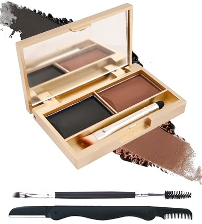 Polvos Para Cejas,2Colores De Polvos Para Cejas Marrón Oscuro/Negro Resistentes Al Agua,Color Natural De Larga Duración Para Cejas,Definición Y Plenitud De Cejas Con Herramientas Para Cejas Y Espejo-4