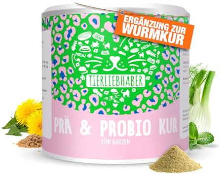 TIERLIEBHABER – Prä- & Probio Darmkur für Katzen – Probiotika für Katzen – Mit Tierärzten entwickelt – Probiotika Katze für eine Normale Magen-Darm-Funktion – Mit Flohsamen, Bierhefe & Inulin (75g)