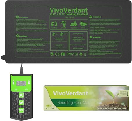 VivoVerdant Heizmatte für Pflanzen, mit Thermostat und Timer-Funktion für die Keimung von Setzlingen und als Heizmatte für Haustiere, Zuchtheizmatte und Amphibien-Haustiermatte., 54x27cm, 27w