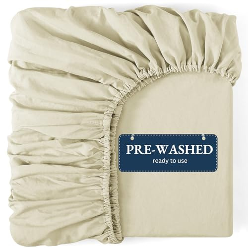 Fitted Sheet King, Linen - Pre-Washed, Deep Pocket 14 inch (35 cm) - Easy Care - Soft Brushed Microfibre Fabric - Shrinkage and Fade Resistant - Bottom Sheet