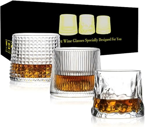 XSYCYM Lot de 3 verres à whisky en cristal à fond rotatif de qualité supérieure de 141,7 g, verres à whisky à fond épais et lesté pour boire du bourbon, des cocktails, du cognac, du rhum