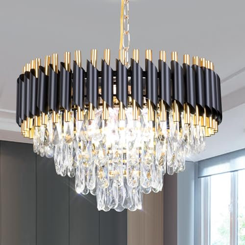 FRIXCHUR Lampadario di moderno 50,8 cm nero da incasso LED plafoniera in cristallo 4 livelli goccia di pioggia lampada a sospensione in cristallo sala da pranzo ingresso E14 x 7