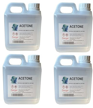 Acetone - Nail Varnish Remover- Solvent & Degreaser - 1Litre - 1000ml (1L Jerrycan x 4)