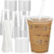 Bemacar 50 Pack - 16oz Plastic Cups with Lids & Biodegradable Straws – Sturdy & Food Safe Iced Coffee Cups with Lids - Re-useable or Disposable for Cold Drinks & Smoothies