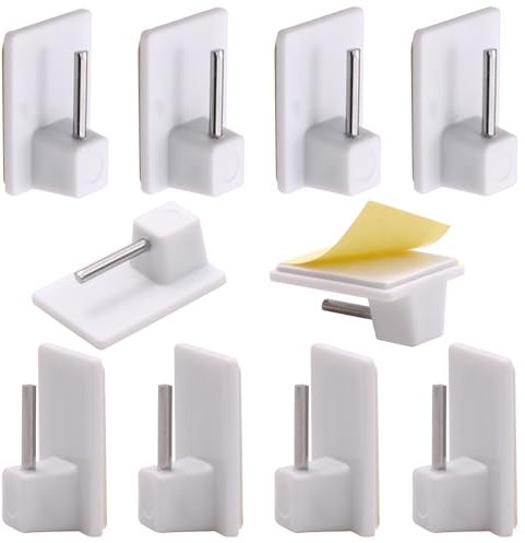NUTTDOO Self Adhesive Hooks,10 Packs Self-Adhesive Window Hooks Adhesive for Net Curtain Rods,Plastic Sticky End Hook