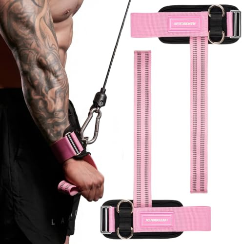 MANUEKLEAR - Correas para entrenamiento de fuerza para mujeres y hombres, 2 en 1 con anillo en D para entrenamiento de máquina de cables, ayudas de gimnasio para levantamiento de pesas (rosa, M (16,0