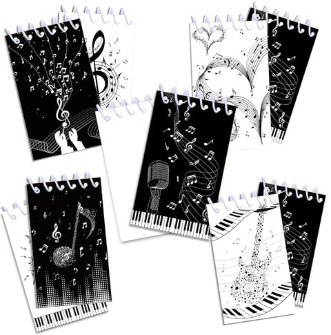 16 Pack Musical Note Theme Mini Spiral Notebook, Black and White Piano Notes MIni Pocket Notebook for Classroom Students Teachers, 16 Pages Portable Office Gifts Supplies, 2.4 x 3.9 inches