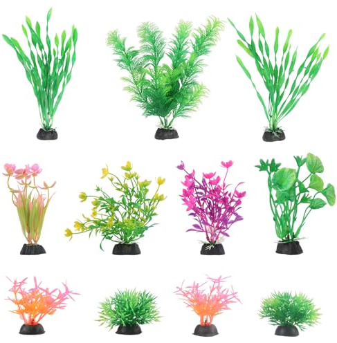 Sandiyago Lot de 11 plantes d'aquarium décoratives multicolores - Plantes artificielles pour mini étang - Plantes aquatiques - Plantes en plastique