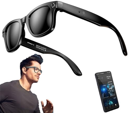 Ai Smart Glasses for Men/Women, with Camera Ip65 Waterproof Bluetooth Calls Playing Music Smart Glasses Identify Pictures Use Chatgpt, Photography, Video, Recording,AllBlack
