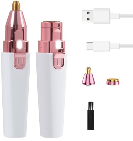 Rasoio Elettrico per Sopracciglia Donna 2 in 1, Rasoio Viso Donna con Luce a Led, Ricaricabile Type-C Epilatore Viso, Taglio Precisi Indolore Capelli Fini per Sopracciglia Labbra Fronte Guancia Mani