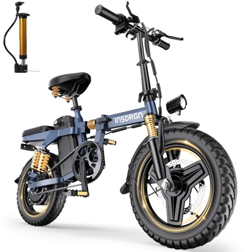 INSDRGN 14 Folding Electric Bike for Adults, Peak 1500W Motor,20MPH Max Speed,48V 16Ah Removable Battery Electric Bike, 35/62Miles Max Range, UL 2849 Certified E Bike