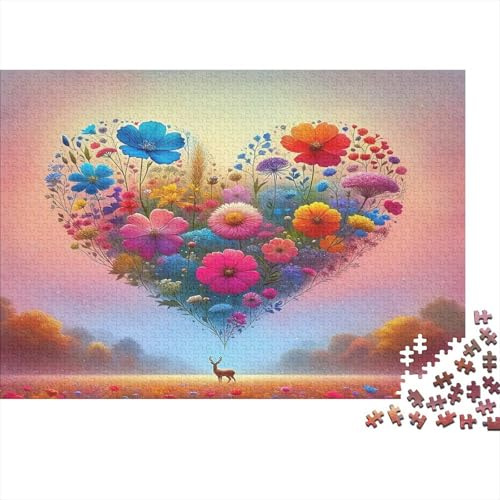 Rompecabezas 1000 Piezas Amor y Flores Flores Corazón Vista Papel Sostenible Adultos Adolescentes Encastre Preciso