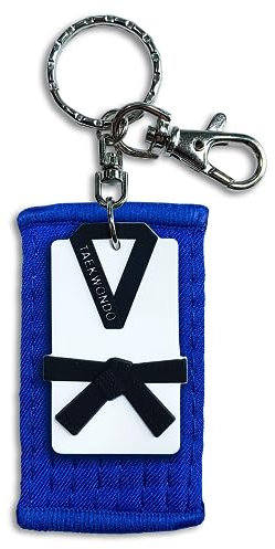 TAE-S Taekwondo Belt Keychain with Name Tag - Martial Arts Gift - Blue