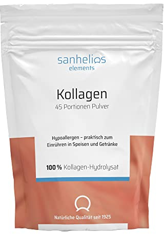 Sanhelios® Premium Kollagen-Pulver - Für Haut, Muskeln und Knochen - 100% KOLLAGENHYDROLYSAT Peptide Typ 1, 2 und 3-450 Gr = 45 Portionen - leicht löslich, geschmacksneutral, Keine Zusatzstoffe