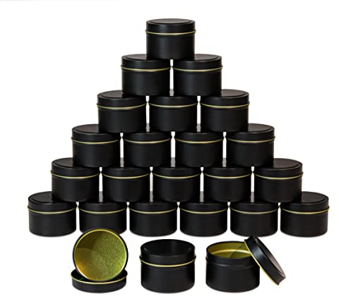 Black Candle Tins 4oz for Candle Making, 24 Piece Candle Containers, Bulk Candle Jars for Candle Making - (Black)