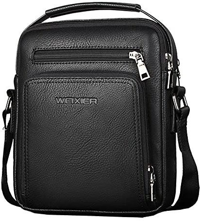 A-QMZL Bolsos Bandolera para Hombre de Viaje de Mensajero Honda Vintage Hombres piel Genuina Pequeña de Joven de Mano (negro)