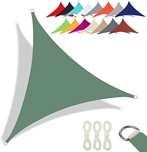 CANYUE Sonnensegel Dreieckig, Wasserdicht Sonnenschutz Sonnensegel, Premium Oxford-Stoff, 95% UV Schutz, Inkl Befestigungsseile Für Balkon Terrasse Garten (3X3X3 m,Dunkelgrün)