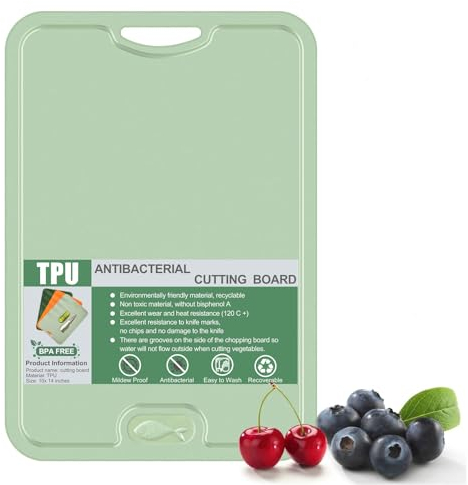 Litimkat Flessibile in TPU, senza BPA，con fessura per il succo, taglieri flessibili antigraffio, tagliere sottile, lavabile in lavastoviglie, antiscivolo (verde)