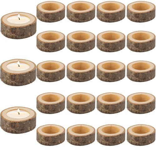 MUXHEL 24PCS Wooden Tea Light Candle Holders Wooden Tealight Holders Votive Tea Light Holders Wooden Candle Holder Candlestick Holder Table Centrepieces for Dining Room Wedding Party Home Decor