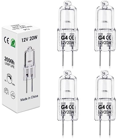 BROTOU G4 Halogenlampen, G4 Halogen Leuchtmittel 20W 12V 2800K 300LM DimmbareGlühbirnen für Backofenlampe Mikrowellen Herd Deckenleuchten (4er-12v 20w)