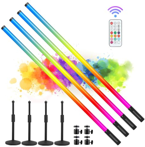 ZDMDRGB 4Pack 5000mAh Battery Powered 4ft RGB led Tube dj Light bar with Stand Colored Video Stick Lights for 360 Photo Booth Studio Dance Club Party Wedding Events Stage Lighting