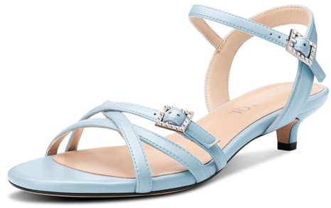 Aachcol Femmes Ouvert Bout Kitten Talon Heel Sandales Lanières Cheville Boucle Mariage Bas Talon Heel Dress Chaussures 3.5 CM Heels Bleu Ciel 38 EU