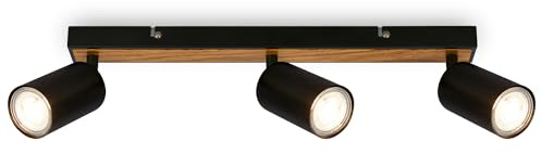 BRILONER - Foco LED de techo, 3 bombillas GU10 máx. 9 W, ajustables, para salón, cocina, dormitorio, 44 cm, color negro y madera
