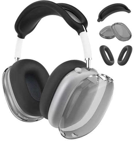 MMOBIEL Custodia in Silicone per AirPods Max Cuffie Custodia Trasparente in TPU Morbido per Copri i Padiglioni Auricolari, Cassa in Silicone per Cuscinetti Auricolari, Copri Fascia - Nero
