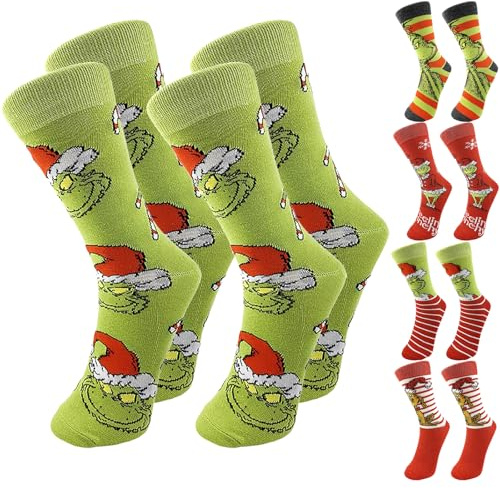 RUITOTP 2 Paires 𝑮𝒓𝒊𝒏𝒄𝒉 Chaussettes de Noël, Christmas Socks, Chaussette de Noël Femme Homme, Chaussettes Noel Rigolotes, Chaussettes de Noël à Motif Animé, Christmas Socks en Coton