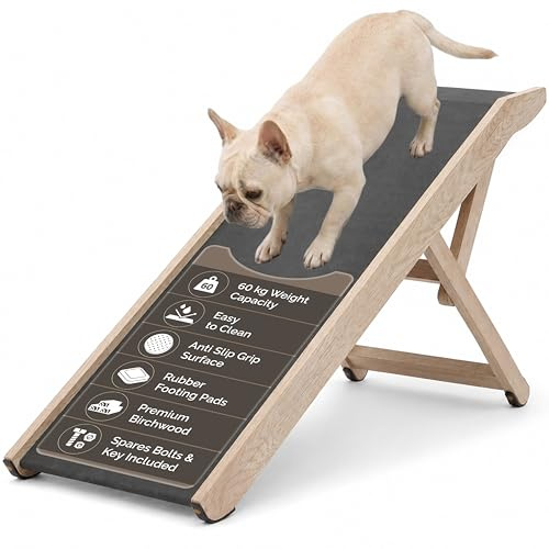 Paramount Essentials Dog Ramp | Adjustable Pet Ramp with Non-Slip Rubber Surface & Footing Pads | Secure & Portable with Arm Lock | Mobility Support for Dogs & Disabled Pets (Weathered Grey)