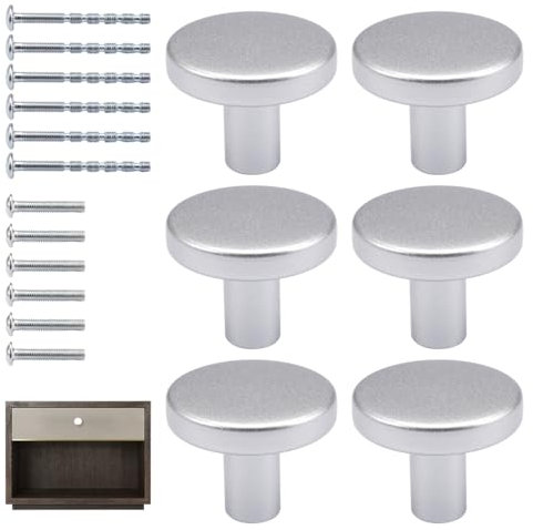 6 Stück Möbelknöpfe Silber Matt, Runde Schubladenknopf mit 22mm / 45mm Schrauben, Tür Küchenbeschläge, Knöpfe Schrank Silber für Schlafzimmer, Schubladen, Schrank, Kleiderschrank, Kommod