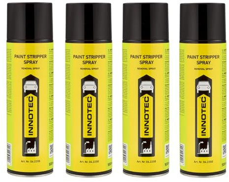 4 Stück Innotec Abbeizspray Paint Stripper Spray - Hochwirksamer Lack Entferner für Holz, Metall, Stein und Beton - Einfache Anwendung - Abbeizer Lackentferner - Graffiti Entferner - Entlacker