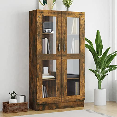 Homgoday Vitrina de Cristal, Vitrina de Salón Aparador,Aparador Cocina, Oficina Archivadorcon stantes 2 Puertas de Vidrio Roble Ahumado