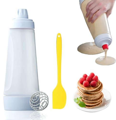 Esshogo Distributeur de Pâte à Crêpes avec Boule de Mélange Gâteau de Crêpes, Distributeur de Pate a Crepe, Outil de Boulangerie Bouteille à Presser pour crêpes crêpes, Distributeur de Pate